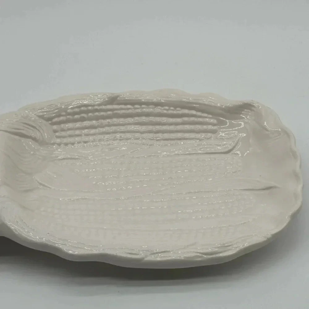 MCM Vintage California USA Corn Texture Serving Platter 659 White Glazed Pottery
